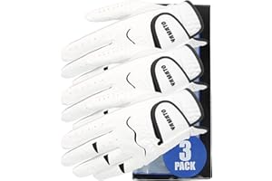 yamato 3 Pack Men's Golf Gloves, Durable White Cabretta Leather All Weather Golf Gloves Men Right Handed Golfer, Breathable, Grip Soft Comfortable Mens Golf Gloves Left Hand