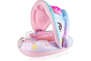 SENLINLIN Baby Schwimmring mit Sonnendach, Aufblasbarer Meerjungfrau Schwimmsitz mit Armlehne für Kleinkinder von 6 bis 36 Monaten (bis 15 kg), Schwimmhilfe für Pool und Strand