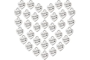 PH PandaHall 20pcs Thank You Heart Charms Pendants Antique Silver Heart Pendants Sweet Heart Charms with Word for Necklace Bracelet Jewellery DIY Craft Wedding Party Mothday Day Gifts, Hole: 2mm