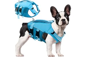 ASENKU Chaleco Salvavidas para Perros con Mango Salvavidas, Chaleco Salvavidas Perro de Alta Flotabilidad, Chaleco de Seguridad Ligero a Prueba de Desgarros con Tiras Reflectantes Azul XS