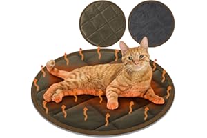Drydiet 2 Pcs Cat Heating Pad Round 16 Inch Self Heating Cat Mat Washable Heated Cat Bed Anti Slip Cat Warming Pad Pet Bed Mat for Kennel Dog Crate Indoor Outdoor(Coffee,16 Inch)