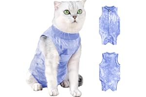 CATIME Combinaison de Récupération Chat, Gilet de Chirurgicale Vêtements de Animaux, Alternative au Collier Cône E, Costume de Chat avec Anti-Léchage, Body Chat Post Operatoire Après la Chirurgie (Bleu, M)