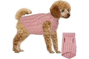 GRANTOP Sweter dla psa, sweter dla zwierząt domowych, zimowy ciepły sweter dla psa, kot, dla małych psów, golf, sweter z dzianiny, odzież wierzchnia dla małych, średnich psów i kotów (różowy, M)