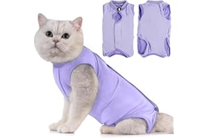 Avont Tuta da Recupero per Gatti, Body Gatto Post Operatorio Sterilizzazione, Cat Recovery Suit, Vestito Gatto per Impedire Leccare Ferita Addominale Dopo l'intervento Chirurgico –Lavanda(M)