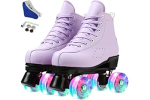 KALINU Women's Roller Skates PU Leather High-top Roller Skates Four-Wheel Roller Skates Shiny Roller Skates Beginner Outdoor Indoor