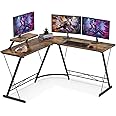 KH L Shaped Desk Home Office Desk with Round Corner Computer Desk with Large Monitor Stand Desk Workstation Modern Sturdy Gaming Home Office Desks (Brown)