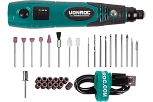 VONROC Outil multifonction rotatif 4V - graver, poncer, polir, fraiser - 32 accessoires, chargeur et lampe LED inclus