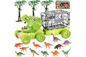 Dinosaure Jouet Camion Transporteur de Voiture Enfant 3 4 5 6 ans Jouet Enfant Garcon Fille avec 12 Mini Figurine Dinosaure et Deux Arbres Camion Jouet Voiture Dinosaure pour Jeux Montessori (Vert)
