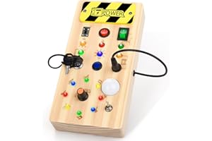 Auney Hölzerne Busy Board Activity Board ab 1 Jahr Montessori Holzspielzeug mit 8 LED Lichtschalter Spielzeug Sensorisches Lernspielzeug für Baby Kleinkinder Jungen Mädchen ab 1 2 3 Jahre