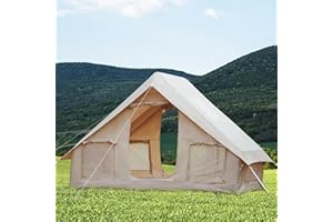 Baralir Inflatable Tent with Pump, 4-6 Person Blow Up Tent with Stove Jack, 4 Season Waterproof Windproof Large Air Tent, Outdoor Family Luxury Inflatable Camping Tent with Mesh Windows & Doors