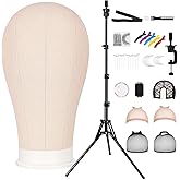 CASDUCT 63In Wig Stand Tripod with 22In Head, Canvas Wig Head Stand with Mannequin Head for Wigs Manikin Head Block Set for W
