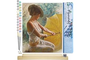 Figured'Art Dipingere con i Numeri - Paint by Numbers Donna Sensuale Con L'Ombrello, Passatempo per Adulti, Kit Completo, Hobby Creativi - 40x50cm cornice in legno fai da te