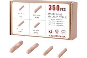 Kinsinder 350Pcs Wooden Dowels Pins Assorted Wooden Dowels Hard Wood Grooved Plugs for Furniture Door and Art Projects (6x30mm/8x30mm/8x40mm/10x40mm)