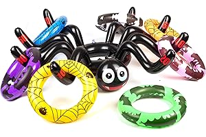 HONGCI Halloween Ring Toss Game Halloween Game for Kids Party Props Inflatable Spider Hat with 8 Rings Toss Toy Set, Party Games for Kids Adults Family Fun Games Indoor Outdoor Office School