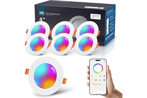 ‎VARICART VARICART LED Einbaustrahler 230V RGB Alexa, 10W Smart LED Spot Flach Bluetooth 2700K-6000K, Einbaustrahler Dimmbar Farbig, IP44 Einbauleuchten APP Steuerung, Farben Spots Deckenspots 6 stück