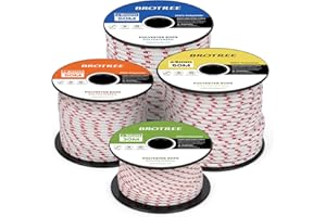 Brotree Braided Polyester Rope 4mm x 20m White/Red - Low Stretch Braided Polyester Cord for Marine, Boat, Mooring, Flagpole Halyard - 300KG Breaking Load