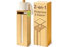 Praknu Porte Papier Toilette sur Pied Bois - Rangement Papier Toilette Bambou FSC avec Couvercle Magnétique pour 4 Rouleaux - Peu Encombrant - Antidérapant