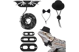 VERGISSMEINNICHT 6 PCS Adjustable Bearded Dragon Harness and Leash Kit Leather Reptile Lizard Leash with Batwing Hat and Bow Tie for Small Amphibians Lizard Reptiles Outdoor Harness Leash