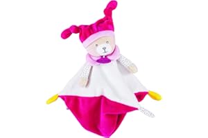 BABY NAT' - Doudou Brioche 22cm - Doudou Carré Bébé Ourson Avec Bonnet Et Imprimé À Pois - Doudou Ourson Bébé Doux Et Facile À Manipuler - Doudou Bébé 22 cm Lavable - Cadeau Naissance Bébé - BN0734