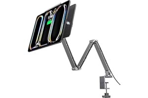 LULULOOK Magnetisch Kabelloses Aufladen Ständer für iPad Pro 13'' M5(2025)/M4(2024), Aluminium 360° Einstellbar Faltbar iPad Pro Arm Halterung, 18W Aufladen Tablet Halterung mit 2M USB C Kabel