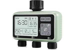 CROSOFMI Programowalny zegar ogrodowy do węża zewnętrznego z opóźnieniem deszczu/ręcznym/automatycznym systemem nawadniania, wodoodporny cyfrowy timer nawadniania do trawników, 3 gniazda