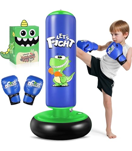 63 Inch Inflatable Punching Bag For Kids With Boxing Gloves - Standing Freestanding Bag For Karate & Stress Relief-1223433