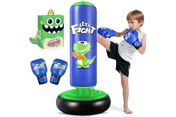Esnowlee Sac de Boxe pour Enfants, Gonflable Sac de Boxe Enfant 120cm - Idéal pour Karaté, Taekwondo, Cadeau Parfait pour Garçons & Filles de 3 à 8 Ans