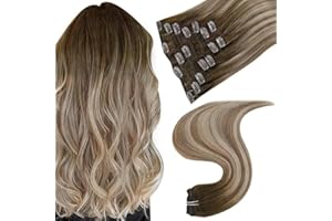 Easyouth Extension Capelli Veri Clip Naturali Veri Balayage Capelli con Clip Veri Colore Castano Scuro Mix Castano Cenere e Biondo Medio Capelli Estensione Con Clip 14 pollic 70g #3/8/22