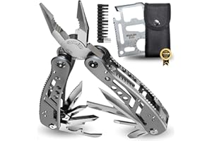 CAVECA Alicates Multiusos Profesionales 25 en 1 de Acero Inoxidable + Tarjeta Multiusos + Funda + Juego de Destornilladores, Navaja Multiusos con Alicate Multiherramienta de Bolsillo y Plegables.