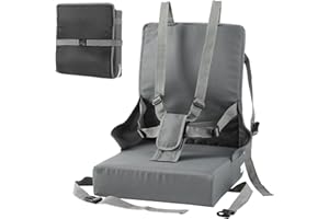 Vkechh Sitzerhöhung Stuhl Kind, Verstellbarer Kinderstuhl mit 5-Punkt Gurt, Tragbares Sitzkissen Kinder Stuhl, Rutschfeste Baby Sitzerhöhung inklusive Storage Bag, Grau