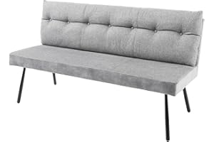 ‎RIESS AMBIENTE Riess Ambiente Moderne Sitzbank Big George 160cm grau Samt Strukturstoff Schwarze Metallbeine mit Lehne Esszimmer, gepolsterte Bank für Dein Esszimmer