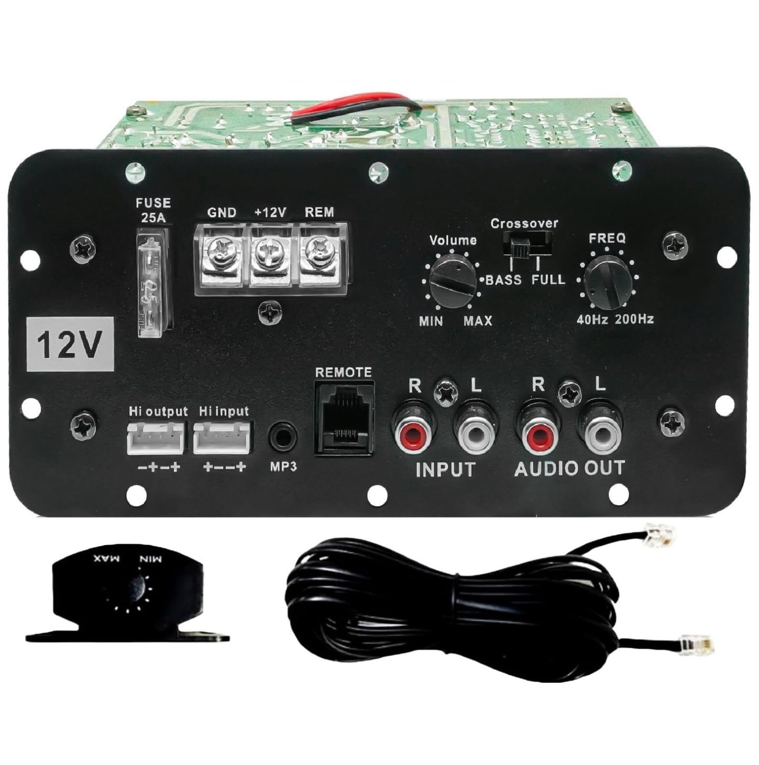 Toyotone 12V, 120W RMS Pure Bass Car Mono Amplifier For Basstube, SubWoofer Enclosure And Subwoofer Kit, Monoblock, Class AB, MOSFET Power Amplifier With Line Control Volume Adjuster