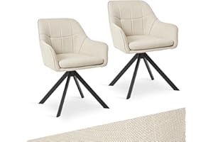 ‎GOEURVANT Goeurvant Drehstuhl Esszimmer Beige mit Armlehne, 2er Set drehbarer esszimmerstuhl, Küchenstuhl,Polsterstuhl, aus Polyester, mit Metallbeine für Esszimmer Küche Büro