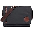 LOSMILE Mens Canvas Messenger Shoulder Bag. (Black)