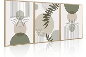 PWAAHDC Sage Green Framed Canvas Wall Art Set of 3 - Large Boho Abstract Prints for Hallway, Stairs, Bedroom, and Living Room Walls - 12"x16" (30x40cm)