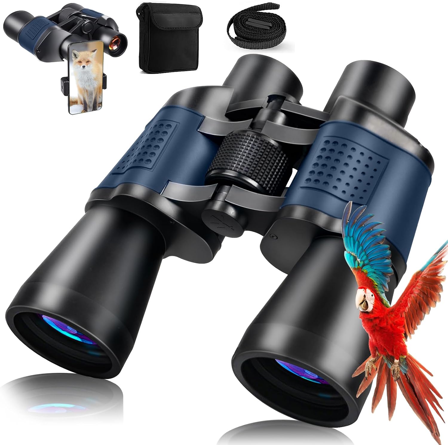 Prismáticos Profesionales 20 X 50, Binoculares para Adultos con prismas BAK-4 y Lentes FMC, Antiniebla e Impermeables con Adaptador para Smartphone de Aves, Caza, Senderismo (Azul)