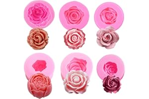 FAURAPMNG Silicone Molds Set Flower 3D Rose Flower Fondant Silicone Molds for Soap Candle Cake Flower Molds for Chocolate Candy Pastry Dessert 6 Pieces Pink