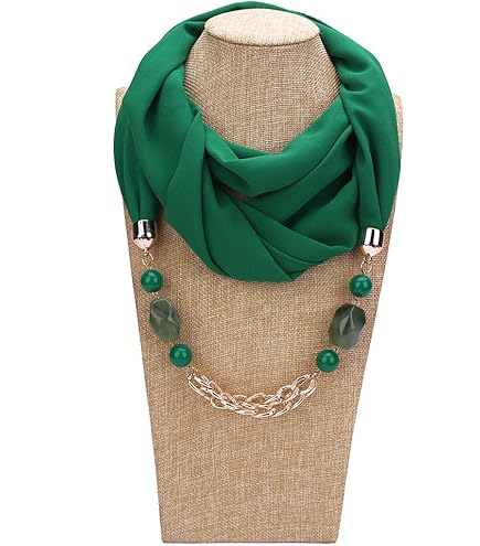 Xuniu Women Scarf, Sciarpa del Telaio della Collana Chiffona di Stile Classico delle Donne con Il Regalo dello Scialle del Pendente dei Gioielli Verde
