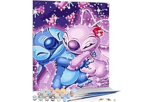 KAMIERFA Peinture par Numero Adulte,Stitch Animé,Kit de Peinture à l'huile sur Toile Bricolage pour Enfant sans Cadre 40X50CM