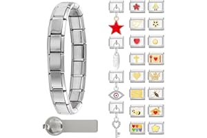papasgix Italian Charm Bracelet Set with Starter Bracelet, Assorted Charms and Opening Tools, 9mm Modular Charm Bracelet Links DIY Jewelry Gifts