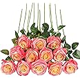Tifuly 12 PCS Artificial Roses, 19.68'' Single Long Stem Fake Rose Silk Bridal Wedding Bouquet Realistic Flower for Home Garden Party Hotel Office Decor(Blossom Roses, Pink)
