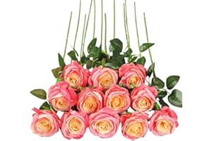 Tifuly Lot de 12 Roses Artificielles, Deco Fausses Fleurs en Soie avec Tige Simple de 19,68 Pouces, Fleur Réaliste pour Fête Jardin en Famille Hôtel Décoration de Mariage, Décor Floral