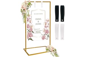 Nwvuop Adjustable Wedding Sign Stand Holder, Metal Easel Stand for Wedding Welcome Sign(Gold)