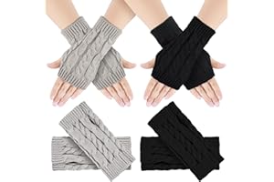 Kieswan 2 Paar Fingerlose Handschuhe Handstulpen Damen und Herren, Dehnbar Armstulpen Unisex Pulswärmer, Winter Strick Handschuhe ohne Fingerkuppen Dünne Handschuhe