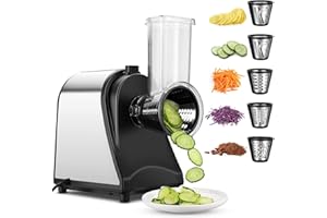 Meykey Coupe-légumes électrique, Hachoir multifonctionnel Râpe 250W avec 5 cônes en acier inoxydable