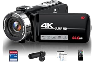PITIKI Videokamera Camcorder 4K, 44 MP Vlogging Kamera für YouTube, 18X Digitaler Zoom 3,0-Zoll-IPS-Bildschirm Camera, IR Nachtsicht Webcam Videokemera mit Mikrofon, Fernbedienung, 2 Akkus und 32GB SD Karte