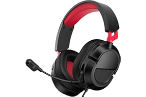 syndesmos Wired Gaming Headset for PS5 PS4 PC Xbox S/X Series Switch, Surround Stereo Sound Gaming Headphones with Noise Cancelling Mic, 3.5mm Over Ear Headphones with 40 mm Drivers, Red