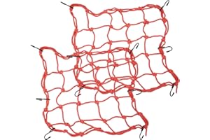 DAKEXIONG Paquete de 2 redes de carga para motocicleta de 40 x 40 cm con 6 ganchos ajustables, red elástica resistente para casco, motocicleta, bicicletas, red de almacenamiento (rojo)