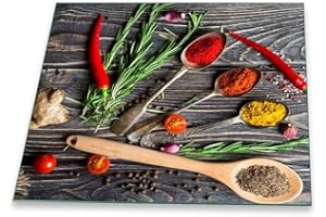 DECORWELT Herdabdeckplatte Abdeckung Ceranfeld Abdeckplatte Schneidebrett 1-Teilig 60x52 Gewürze Mehrfarbig Spritzschutz Glasplatte Ceranfeldabdeckung Schutz Herdschutz Sicherheitsglas Glasschneidebrett