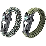 Paracord Survival Bracelet DEESOSPRO® 2pcs Survival Kit with Flint Fire Starter Raclette Compass Whistle and Parachute String